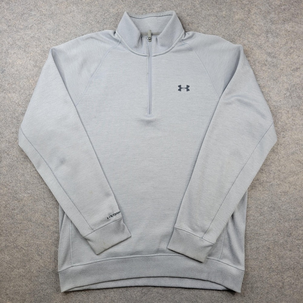 Under Armour Sweatshirt Mens XL Gray Storm ColdGear 1/4 Zip Fleece Pullover Logo